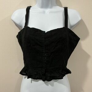 Love Smocked Crop Top Size Large Black Preppy Summer Whimsigoth Ruffle
